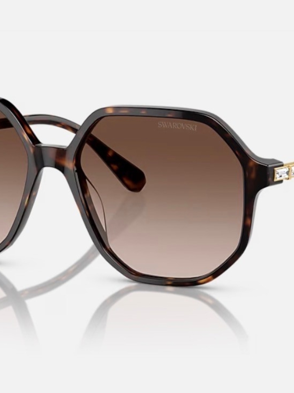 Swarovski Tortoiseshell Brown Geometric Sunglasses with Crystal Temples